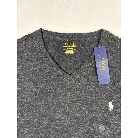 Polo Ralph Lauren Mens V-Neck Classic Fit Tee Large Heathered Charcoal - Picture 3 of 10